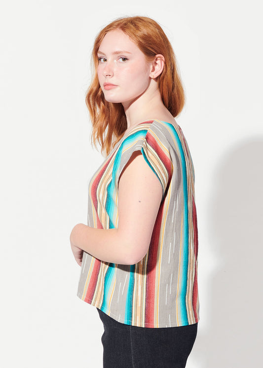 juniper cropped circle blouse sandy stripe view 2