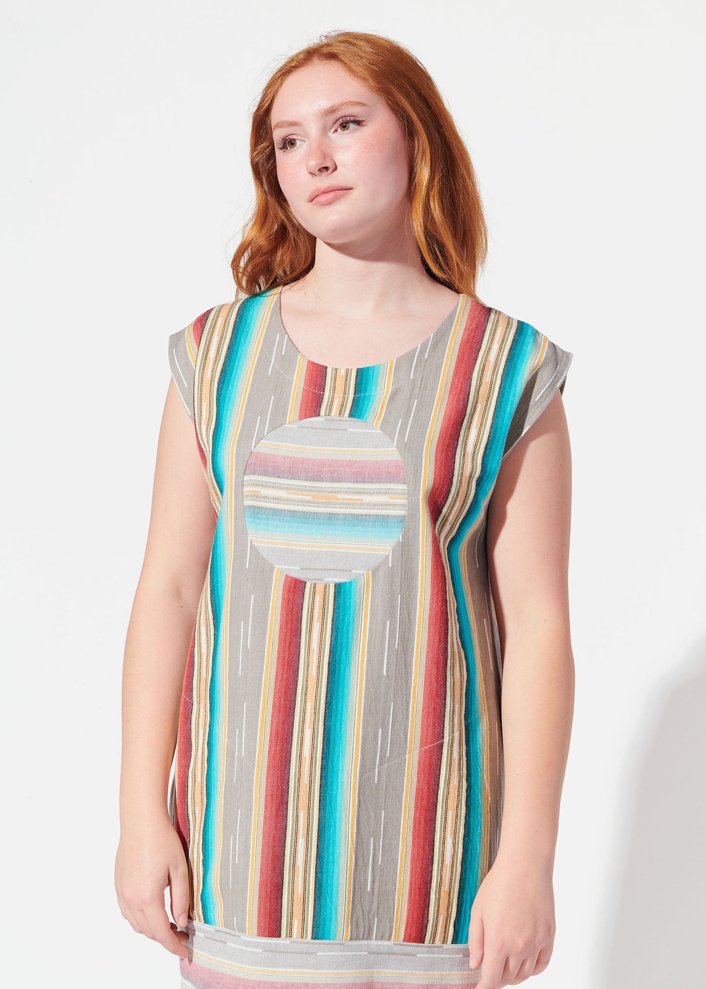 Railroad Circle Dress | Sandy Stripe Cotton Dress with Pockets