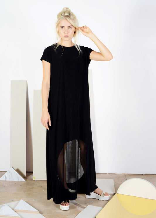 Porthole Maxi Dress | Black Dress with Mesh Circle