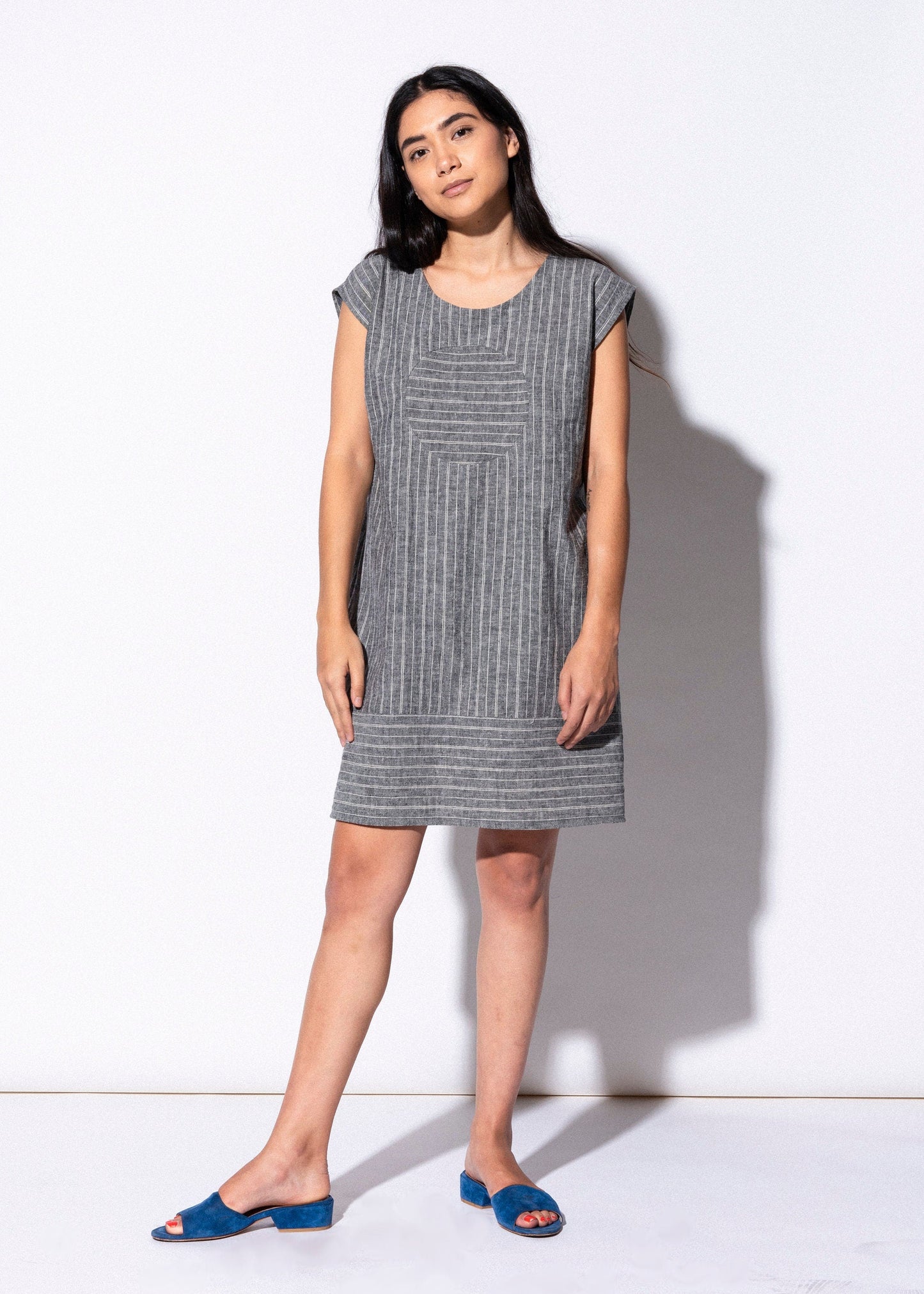 Railroad Circle Dress | Gray Stripe Hemp + Organic Cotton Shift