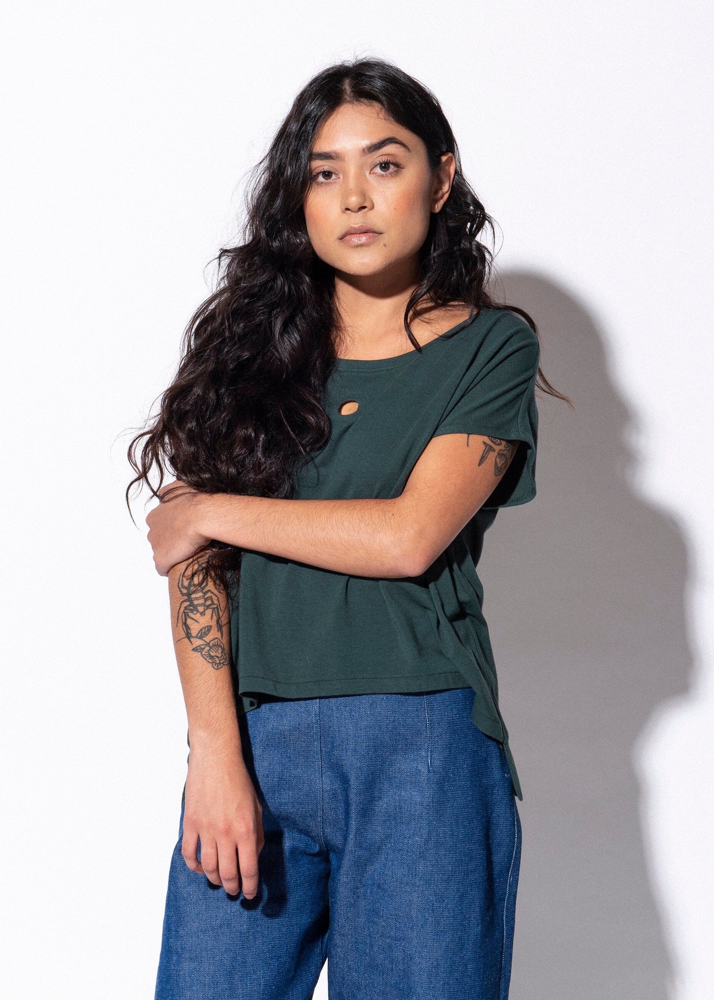 Hole Punch Tee | Bamboo + Cotton Forest Green Shirt
