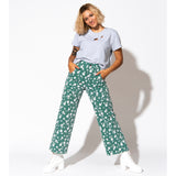 Daisy Wide Leg Jeans | Green Floral High Waisted Pants