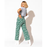 Daisy Wide Leg Jeans | Green Floral High Waisted Pants