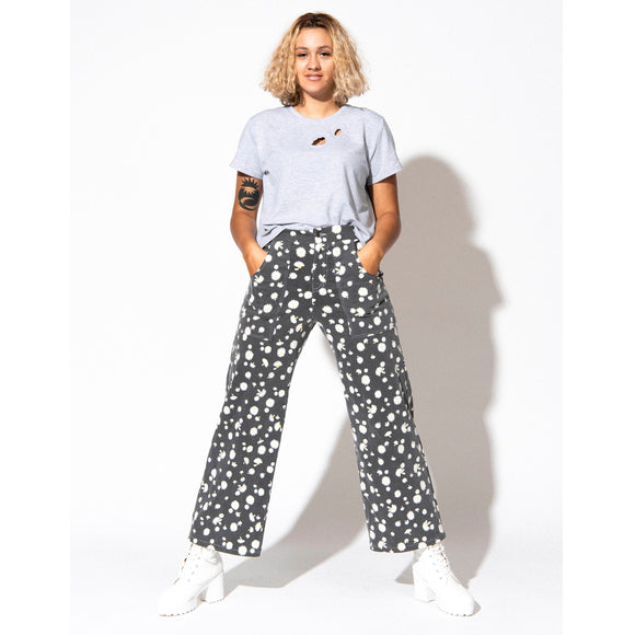 Daisy Wide Leg Jeans - Black Floral High Waisted Pants