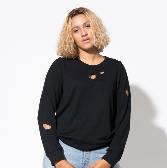 Botanic Cut Out Sweatshirt | Black Bamboo Terry