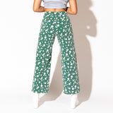 Daisy Wide Leg Jeans | Green Floral High Waisted Pants