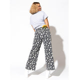 Daisy Wide Leg Jeans - Black Floral High Waisted Pants