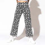 Daisy Wide Leg Jeans - Black Floral High Waisted Pants