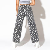 Daisy Wide Leg Jeans - Black Floral High Waisted Pants