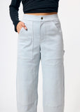 Light blue pants worn by a person on a white background