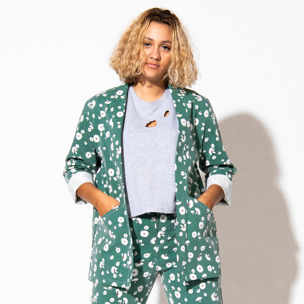 Daisy Jacket | Green Floral Stretch Twill Coat with Pockets – Sara