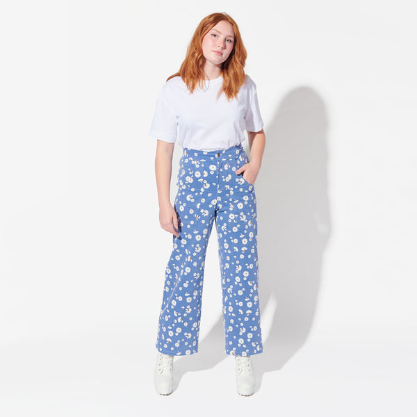 Daisy Wide Leg Jeans - Blue Floral High Waisted Pants – Sara Bergman Apparel