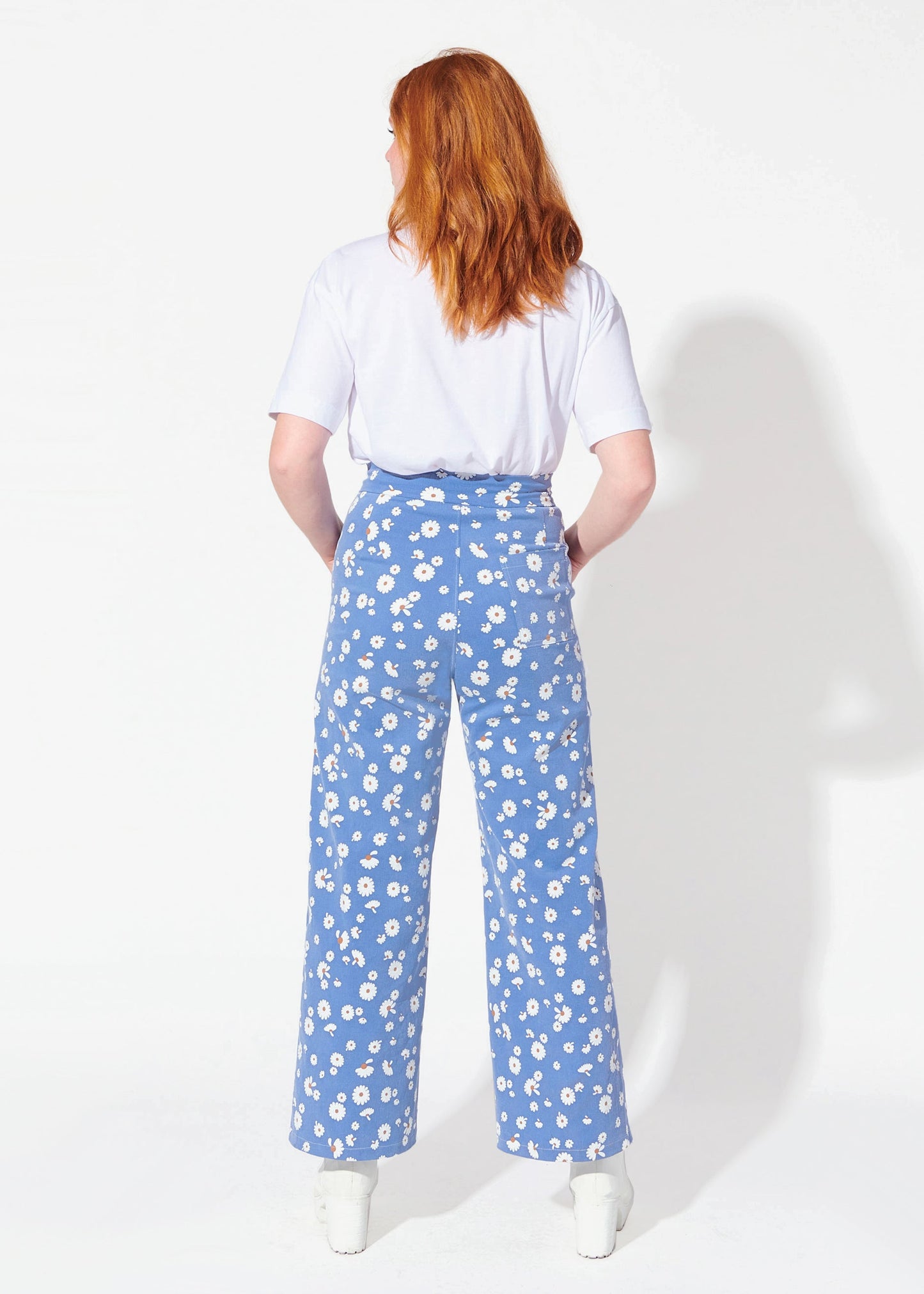 Daisy Wide Leg Jeans - Blue Floral High Waisted Pants