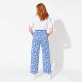 Daisy Wide Leg Jeans - Blue Floral High Waisted Pants