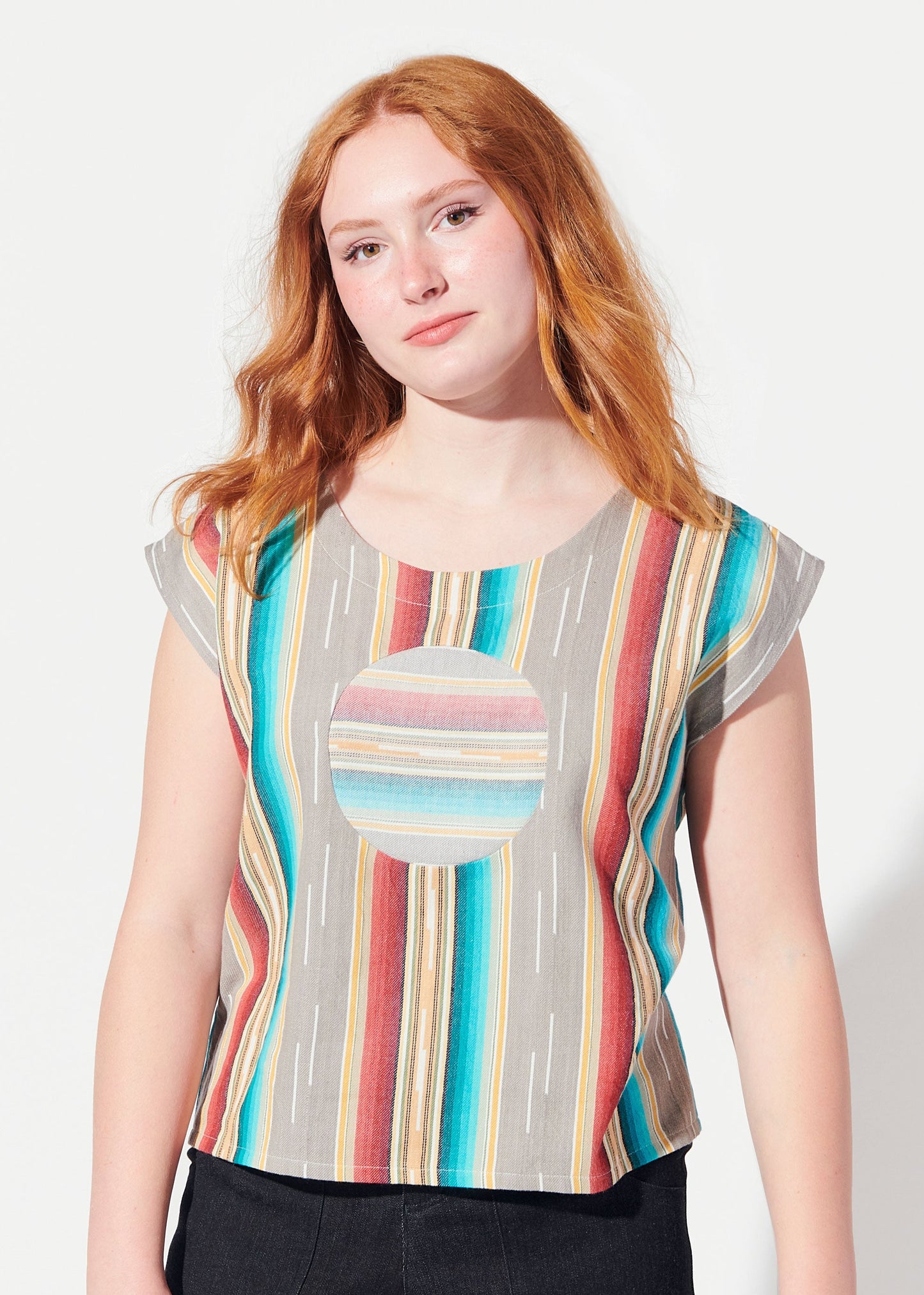 juniper cropped circle blouse sandy stripe view 1