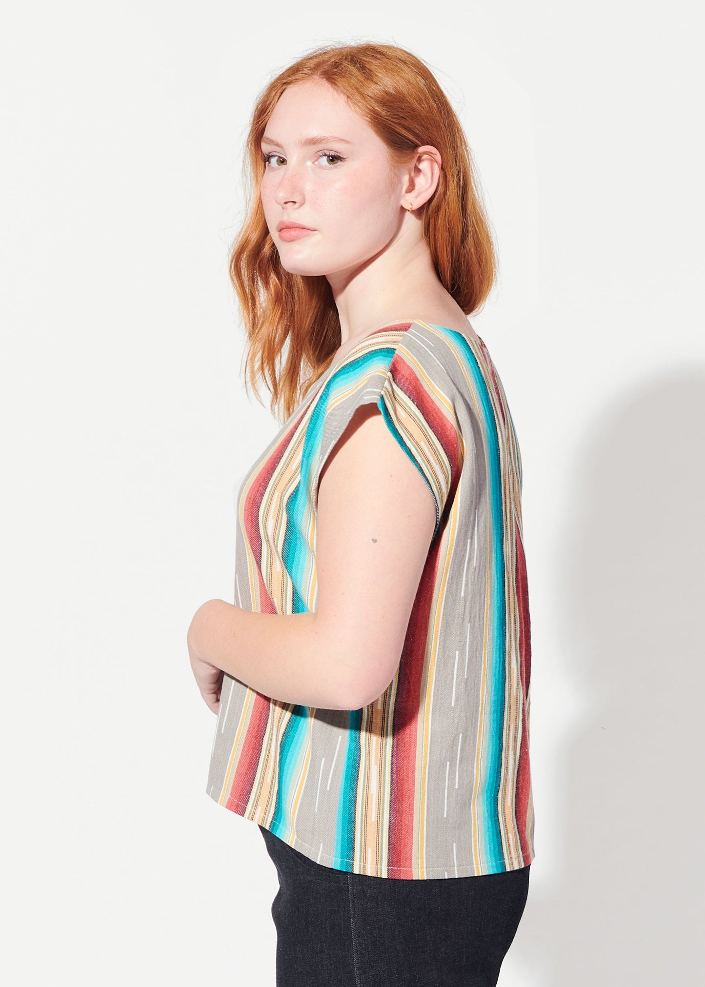 juniper cropped circle blouse sandy stripe view 2