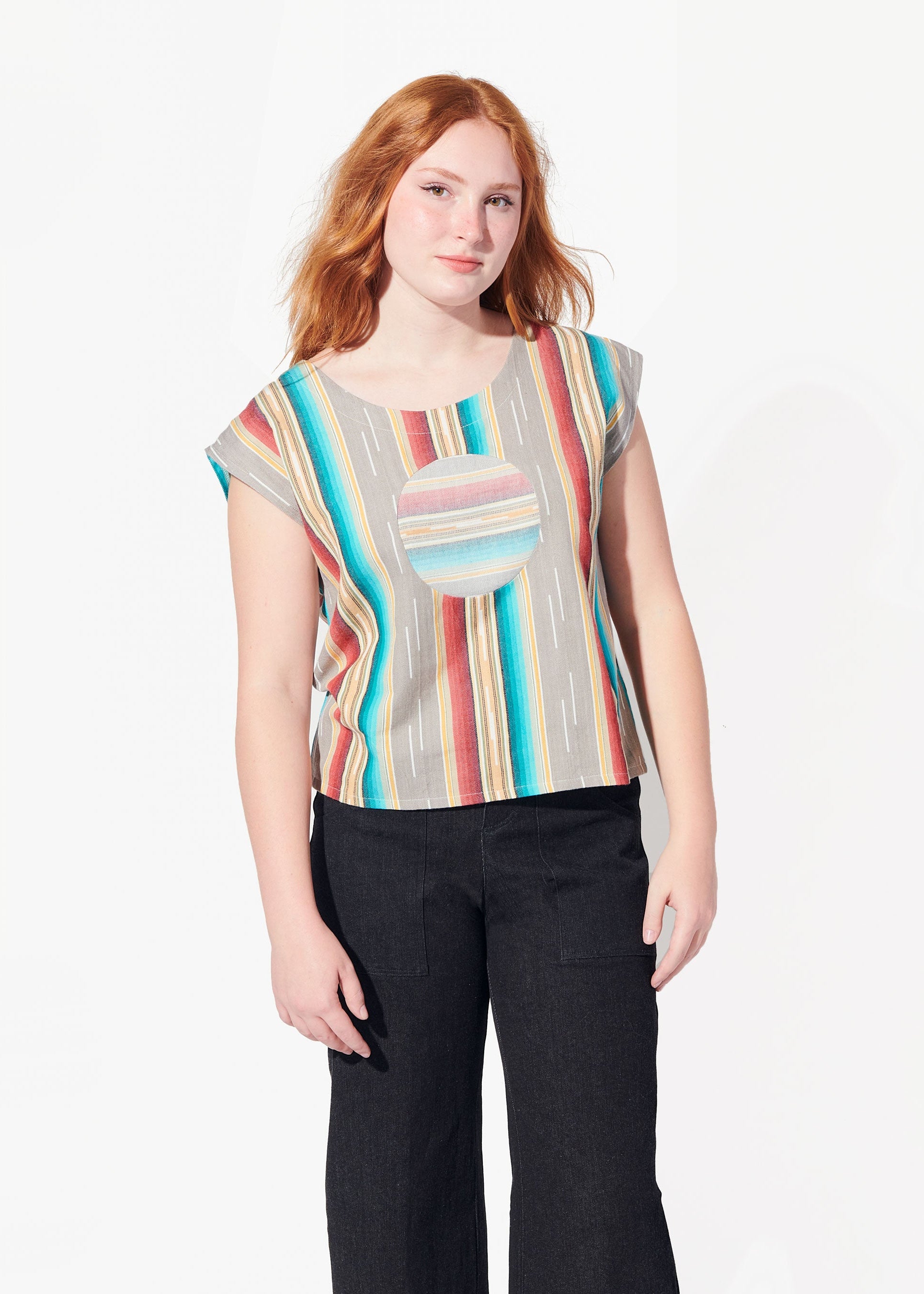 juniper cropped circle blouse sandy stripe view 4