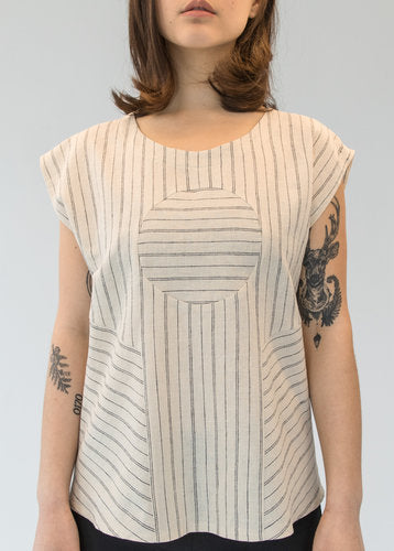 railroad circle blouse cream view 1