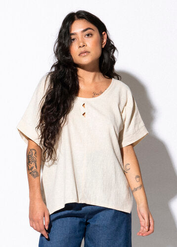 triangle cut out blouse cream view 1