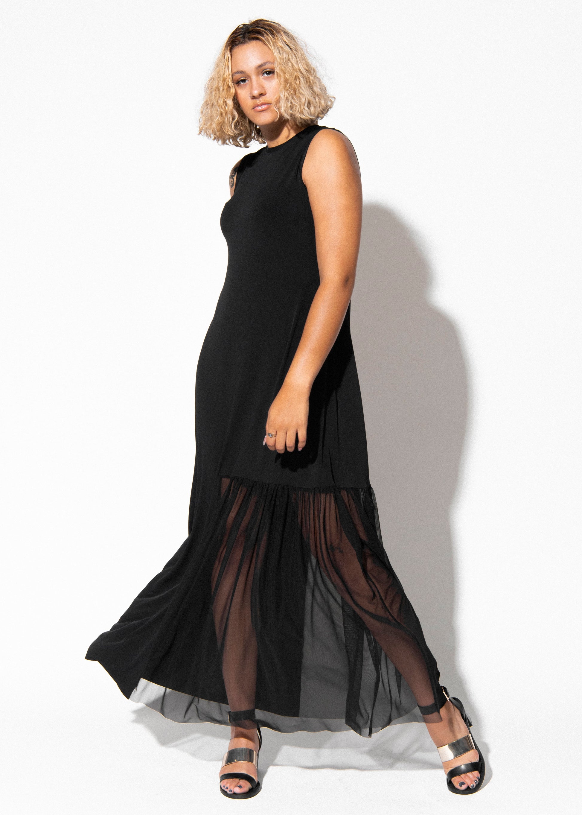 woman wearing black dress