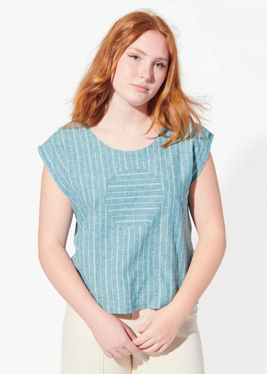 willow cropped circle blouse turquoise view 2